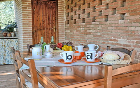 Il Fienile Di Giovanna: Mesa, Habitación, Mueble, Naranja, Desayuno Tardío, Mesa De Café, Ladrillo, Desayuno, Diseño De Interiores, Madera
