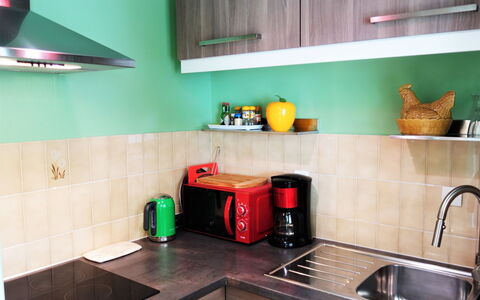 Le Fronton: Fregadero, Propiedad, Mostrador, Verde, Aparato De Cocina, Cocina, Grifo, Estufa De Cocina, Lavabo, Diseño De Interiores