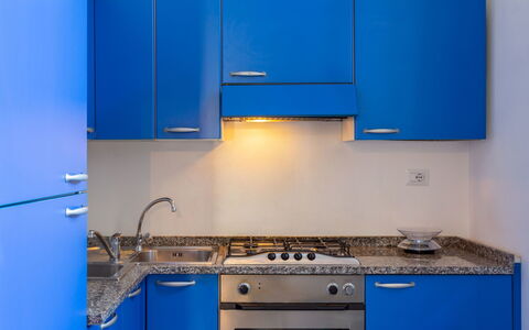 Anita: Azul, Gabinetes, Habitación, Cocina, Propiedad, Mostrador, Azul Cobalto, Mueble, Aparato De Cocina, Propiedad Material
