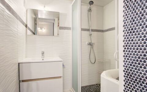 Le Barcarès 330: Arreglo De Tubería, Alcachofa De La Ducha, Baño, Lavabo, Diseño De Interiores, Ducha, Panel De Ducha, Grifo, Barra De La Ducha