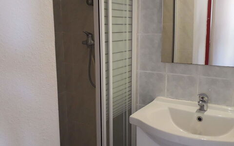 Le Barcarès 210: Marrón, Espejo, Grifo, Lavabo, Arreglo De Tubería, Lavabo Del Baño, Baño, Madera, Puerta