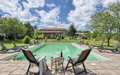 Agriturismo Le Selvole: Nube, Agua, Cielo, Mueble, Piscina, Planta, Naturaleza, Árbol, Mesa, Sombra