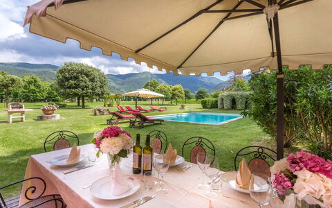 Villa Guasperini: Flor, Planta, Mesa, Agua, Propiedad, Mueble, Vajilla, Paraguas, Silla, Mueble Para Exteriores