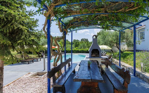 Labin 389: Azul, Sombra, Jardín, Ocio, Paisajismo, Estructura Al Aire Libre, Mueble Para Exteriores, Banco, Pérgola, Patio Interior