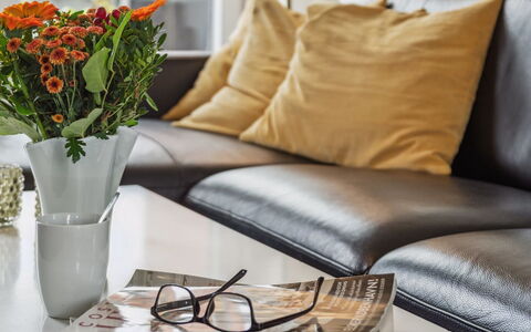 Akim - 2Km from the Sea: Mueble, Diseño De Interiores, Sofá, Sala, Maceta, Mesa, Florero, Cortar Flores, Encendiendo, Piso