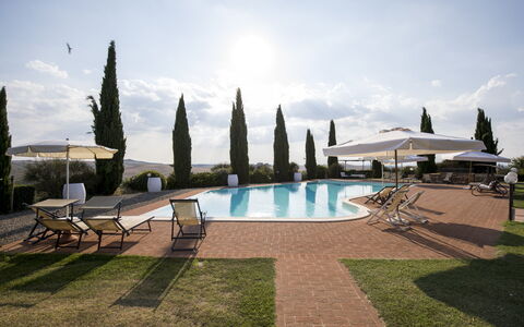 Villa Sulle Crete: Cielo, Agua, Nube, Planta, Árbol, Piscina, Edificio, Mueble Para Exteriores, Hierba, Ocio