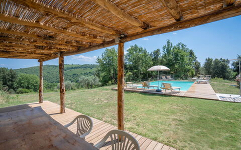 Casolare Torre With Pool And Ac: Madera, Cabaña, Sombra, Casa De Campo, Inmuebles, Patio Interior, Madera Dura, Mueble Para Exteriores, Piscina, Estructura Al Aire Libre