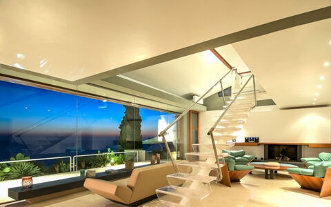 Villa Cala Moresca: Diseño De Interiores, Mueble, Piso, Techo, Suelo, Arquitectura, Sala, Mesa, Encendiendo, Silla