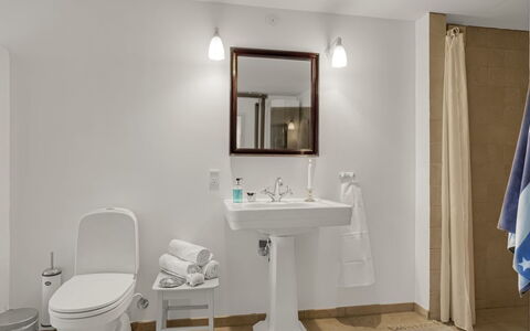 Bjerund - 300M from the Sea: Baño, Lavabo Del Baño, Arreglo De Tubería, Lavabo, Diseño De Interiores, Piso, Asiento Del Baño, Baño, Suelo, Grifo