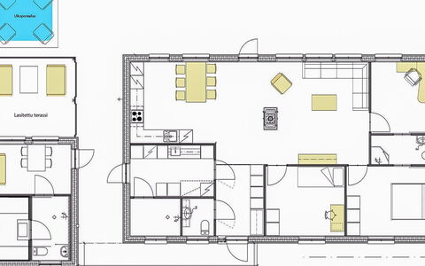 Villa Karhenhelmi: Mueble, Diseño De Interiores, Piso, Suelo, Mesa, Techo, Cocina Y Comedor Mesa, Encendiendo, Silla, Casa