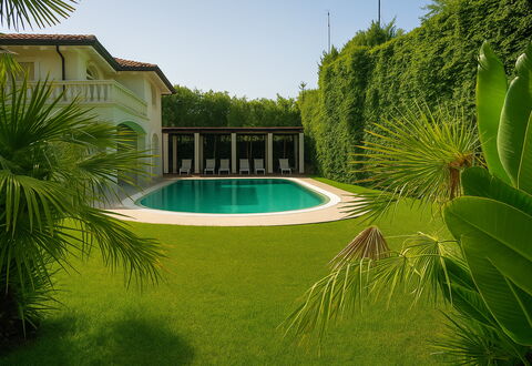 Villa Forte Dei Marmi, Pool & Garden: Verde, Piscina, Arbusto, Casa, Recurso, Jardín, Sombra, Inmuebles, Césped, Yarda