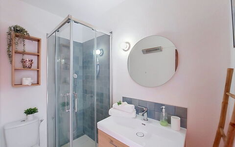 Le Barcarès 255: Baño, Arreglo De Tubería, Diseño De Interiores, Piso, Suelo, Lavabo Del Baño, Baño, Mueble De Baño, Espejo, Plomería