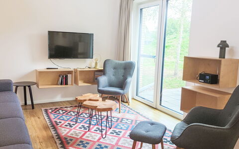 Dünenblick 165 (Seenähe): Mueble, Diseño De Interiores, Piso, Suelo, Madera, Silla, Habitación, Sala, Mesa, Suelos De Madera
