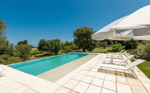 Villa Riva: Azul, Piscina, Jardín, Sombra, Paisajismo, Losa, Loseta