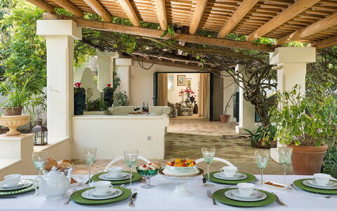 Green Villa: Mueble, Mesa, Diseño De Interiores, Silla, Maceta, Techo, Cocina Y Comedor Mesa, Planta De Casa, Comedor, Restaurante