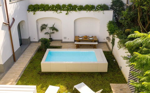 Jacaranda House: Piscina, Material Compuesto, Jardín, Ocio, Paisajismo, Patio Interior, Yarda, Césped Artificial, Sombra, Diseño