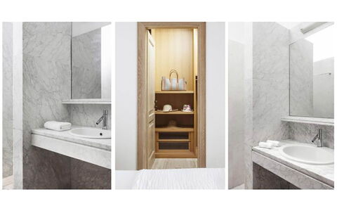 Villa Persephone: Madera, Piso, Diseño De Interiores, Suelo, Arreglo De Tubería, Habitación, Baño, Espejo, Grifo, Lavabo