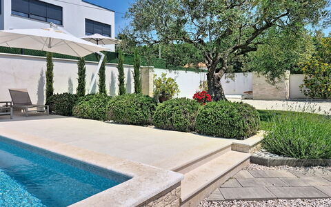 Villa Roza: Jardín, Arbusto, Paisajismo, Cobertura Del Suelo, Losa, Sombra, Piscina, Yarda, Patio