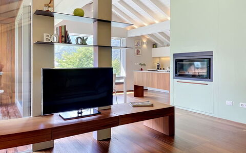 Zani: Diseño De Interiores, Piso, Mueble, Madera, Techo, Suelo, Televisión, Sala, Encendiendo, Departamento