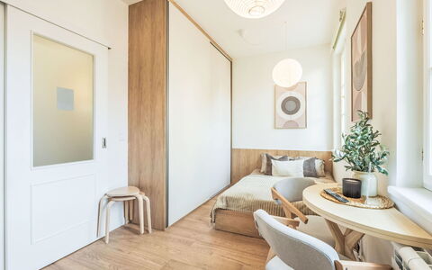 Soukenická: Mueble, Diseño De Interiores, Piso, Suelo, Pared, Habitación, Cama, Madera, Habitación, Techo