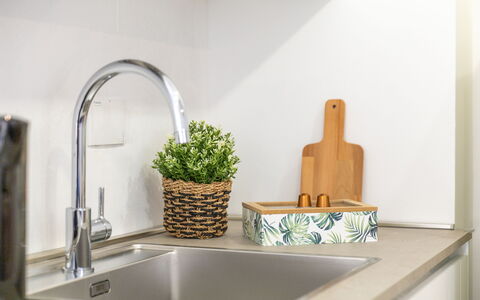 Suite Sinfonia Blu: Arreglo De Tubería, Cocina, Fregadero, Mostrador, Lavabo, Grifo, Maceta, Vajilla, Plomería, Diseño De Interiores