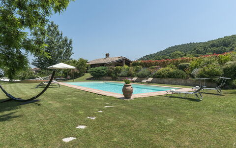 Casale al Doglio 6+1: Jardín, Inmuebles, Eco Hotel, Hacienda, Casa De Campo, Piscina, Césped, Paisajismo, Sombra, Yarda