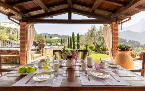 Villa Costanza 6: Mueble, Mesa, Silla, Cocina Y Comedor Mesa, Diseño De Interiores, Comedor, Techo, Restaurante, Mesa Al Aire Libre, Maceta