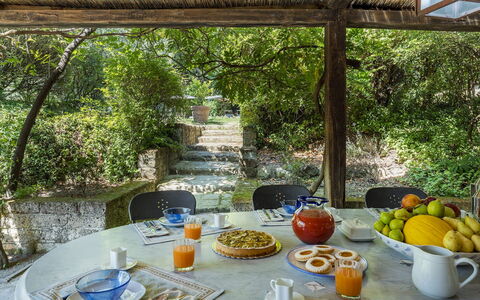 Casale le Querce di Cetona 8: Arbusto, Mueble, Jardín, Mueble Para Exteriores, Silla, Sombra, Patio Interior, Paisajismo, Mesa Al Aire Libre, Cocina Y Comedor Mesa