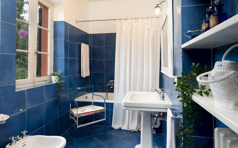 Casa del Duca 10: Azul, Baño, Arreglo De Tubería, Diseño De Interiores, Lavabo, Piso, Lavabo Del Baño, Grifo, Baño, Suelo