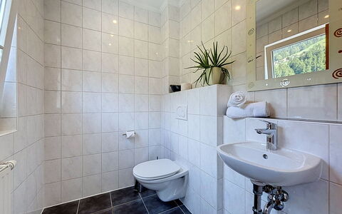 Ferienhaus Siegele: Piso, Arreglo De Tubería, Diseño De Interiores, Baño, Suelo, Plomería, Lavabo, Grifo, Loseta, Lavabo Del Baño