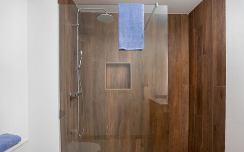 La Quinta Hills: Piso, Madera, Suelo, Arreglo De Tubería, Diseño De Interiores, Alcachofa De La Ducha, Plomería, Ducha, Loseta, Baño
