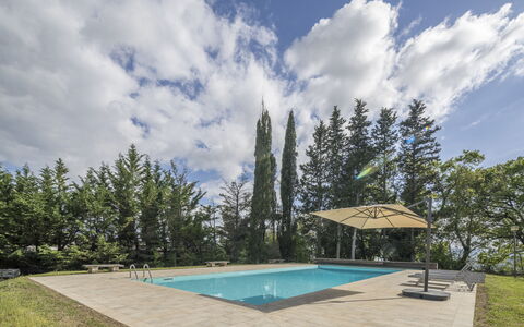 Casa Amelia, Pool, Casole Elsa, Monti: Azul, Piscina, Sombra, Jardín, Paisajismo, Hojas Perennes, Alerce, Eco Hotel