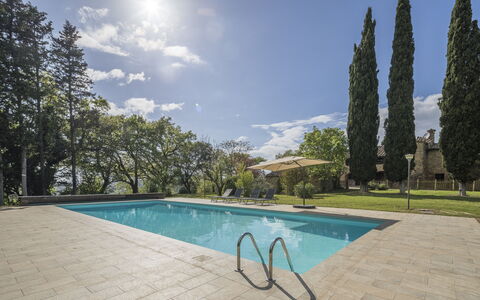Casa Amelia, Pool, Casole Elsa, Monti: Azul, Árbol, Piscina, Sombra, Jardín, Paisajismo, Hojas Perennes, Mueble Para Exteriores, Recurso