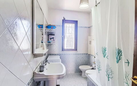La Tana del Granchio: Azul, Baño, Arreglo De Tubería, Piso, Diseño De Interiores, Suelo, Grifo, Lavabo, Plomería, Baño
