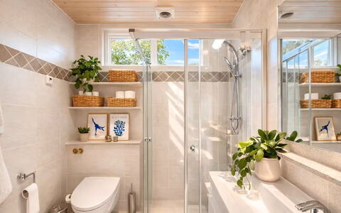 Herdina - 300M from the Sea: Baño, Diseño De Interiores, Arreglo De Tubería, Piso, Lavabo, Mueble De Baño, Lavabo Del Baño, Grifo, Suelo, Casa