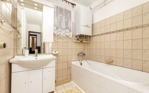 Sunny: Arreglo De Tubería, Bañera, Grifo, Espejo, Lavabo, Propiedad, Mueble De Baño, Lavabo Del Baño, Verde, Baño